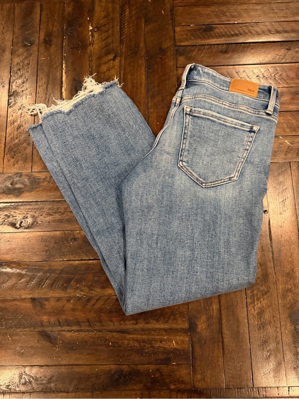 BKE Light Blue Frayed Hem Cropped Straight Jeans